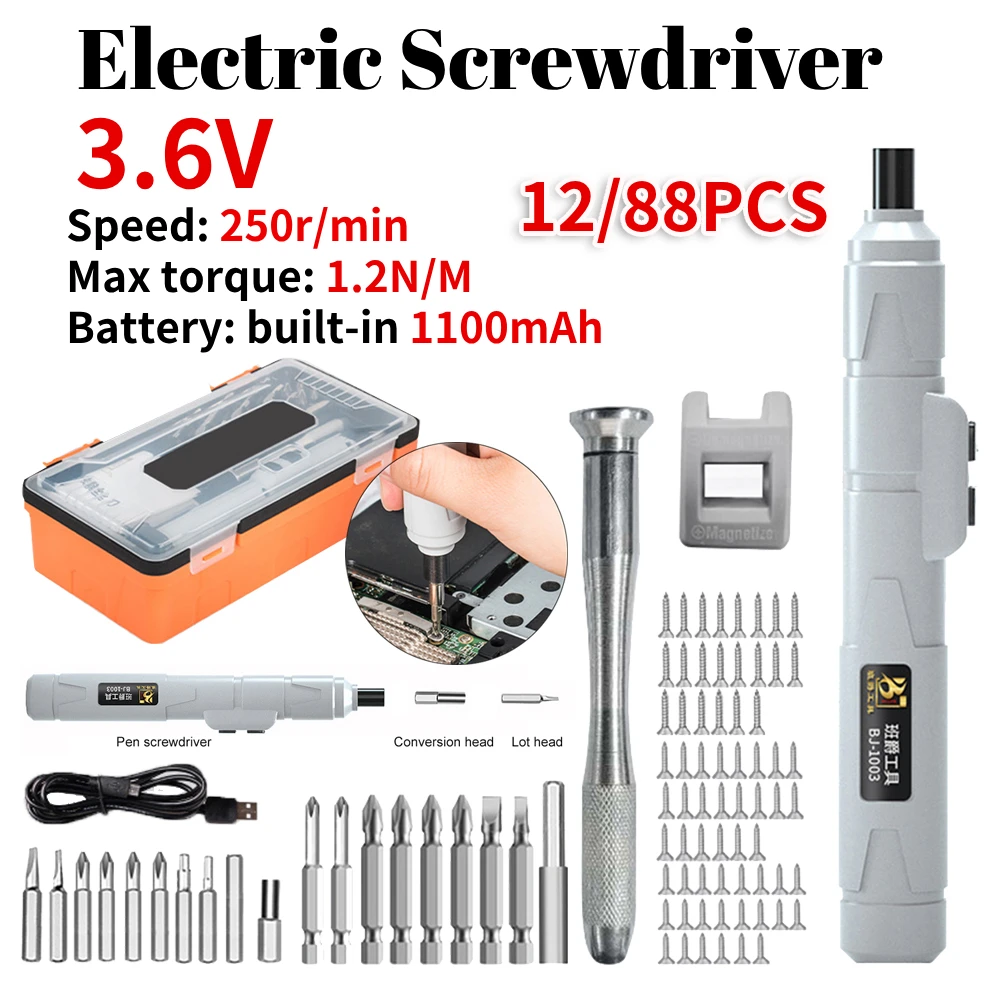 

3.6V Electric Screwdriver Set Rechargeable Small Cordless Screwdriver 250r/min 1.2N/M Screwdriver for Removing/Tightening Screws