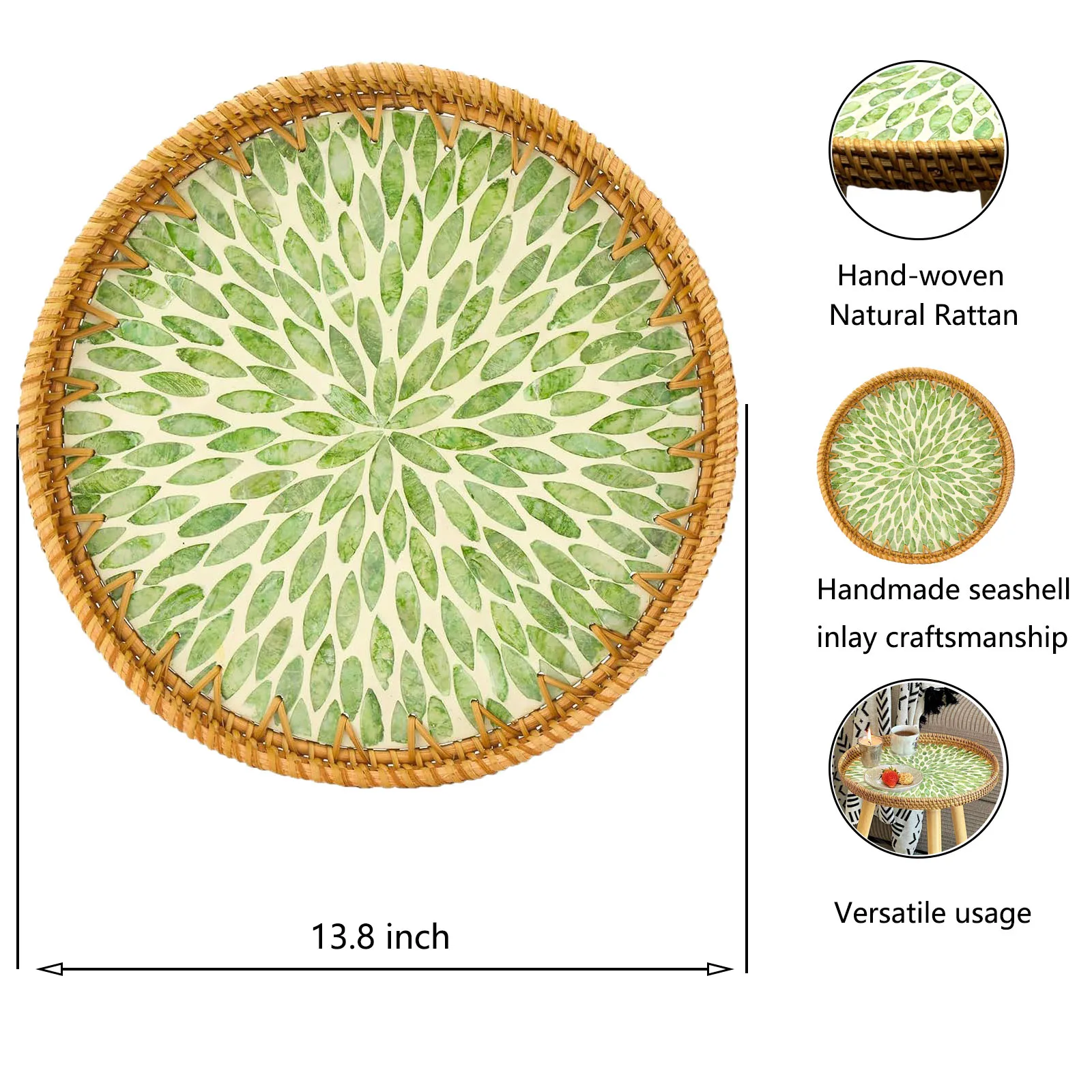 Круглый торцевой столик из ротанга приставной в стиле бохо для гостиной с