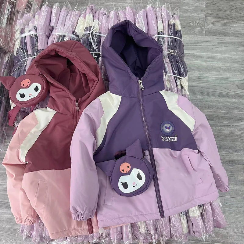 

Sanrio Cartoon Kuromi Autumn Popular Coat 2023 New Children's Casual Jacket Little Girl Hooded Top Comes with The Same Bag