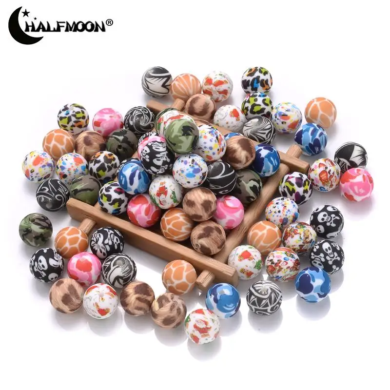 

10 шт., силиконовые бусины с леопардовым принтом, 15 мм