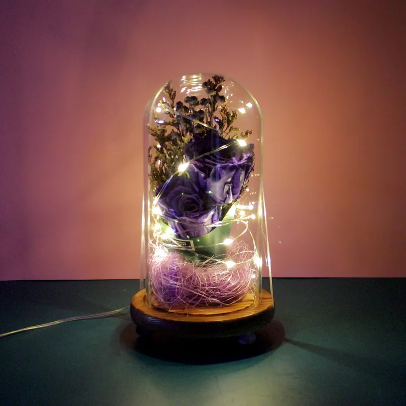 

Eternal Red Rose In LED Glass Dome Gold Foil Flower Forever Valentine'S Day Gift For Girlfriend Lover