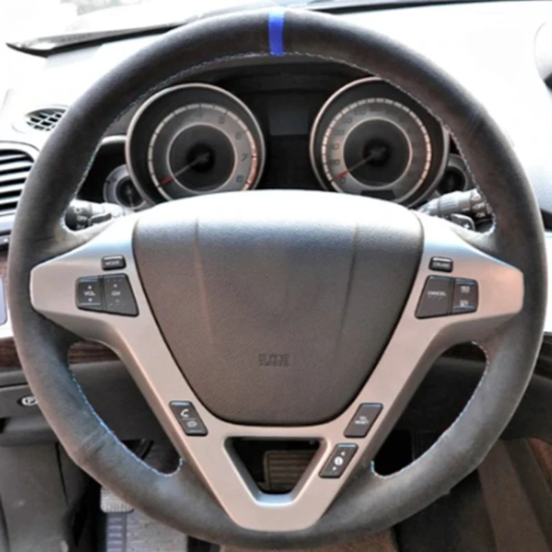 

Car Steering Wheel Cover Hand-Stitched Non-Slip Black Genuine Leather Suede Braid For Acura MDX 2007-2013 Car Accessories