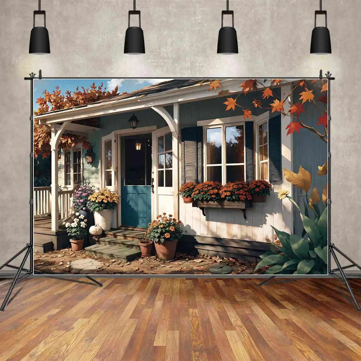 

Autumn Home Room Photography Backdrops Decorations Front Door Window Porch Custom Baby Photobooth Photographic Backgrounds Props