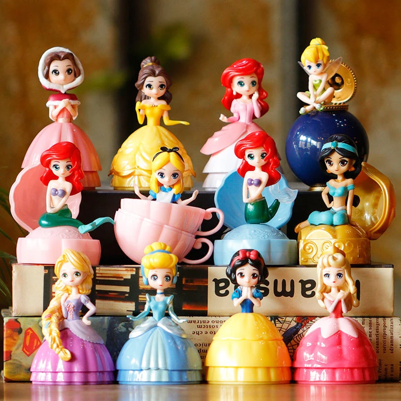 Anime Disney Princess Gashapon Snow White Cinderella Rapunzel Belle Ariel Figure Model Toys Decoration Children's Birthday Gifts