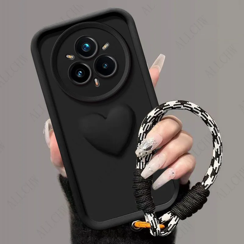 Фото Чехол для Realme 14 Pro Plus, чехол для телефона Realme 14 Pro, 3D-чехол с сердечками и ремешком, мягкий силиконовый матовый чехол-накладка №3