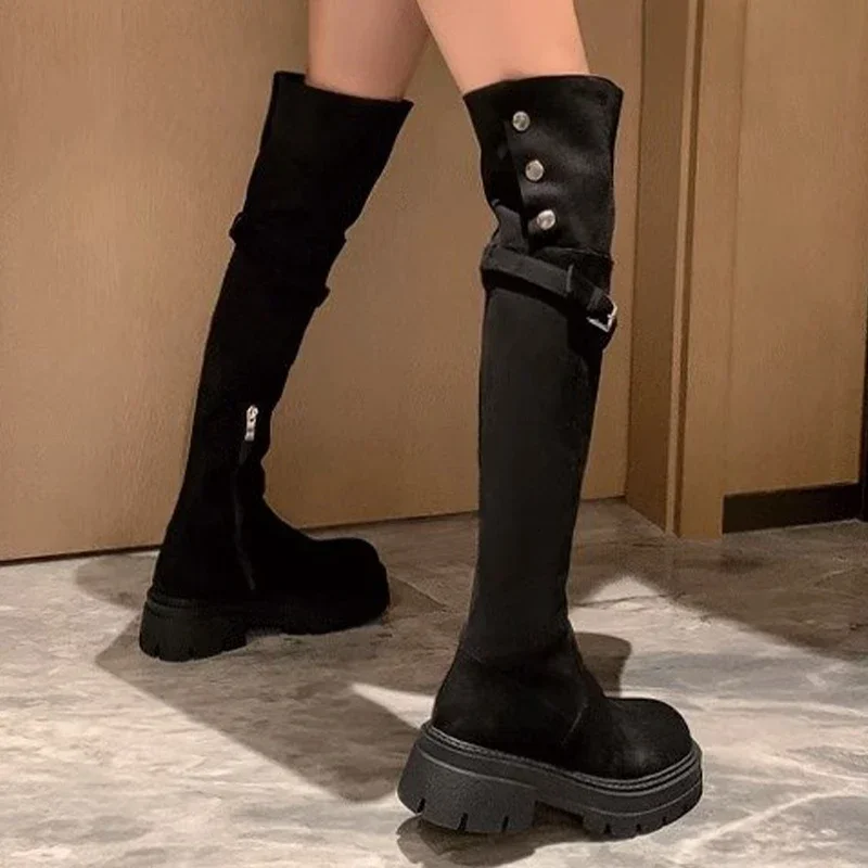 Женские замшевые сапоги-Челси выше колена на среднем каблуке дизайнерская