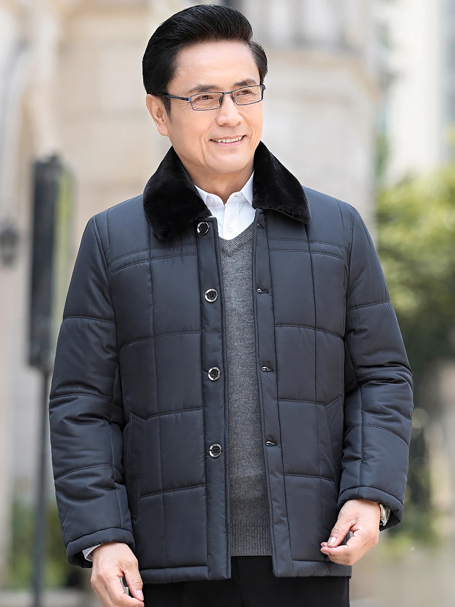 Autumn and Winter Middle-Aged Elderly Men's Cotton-Padded Coat Dad Cotton-padded jacket Winter clothes Thickened Outerwea...