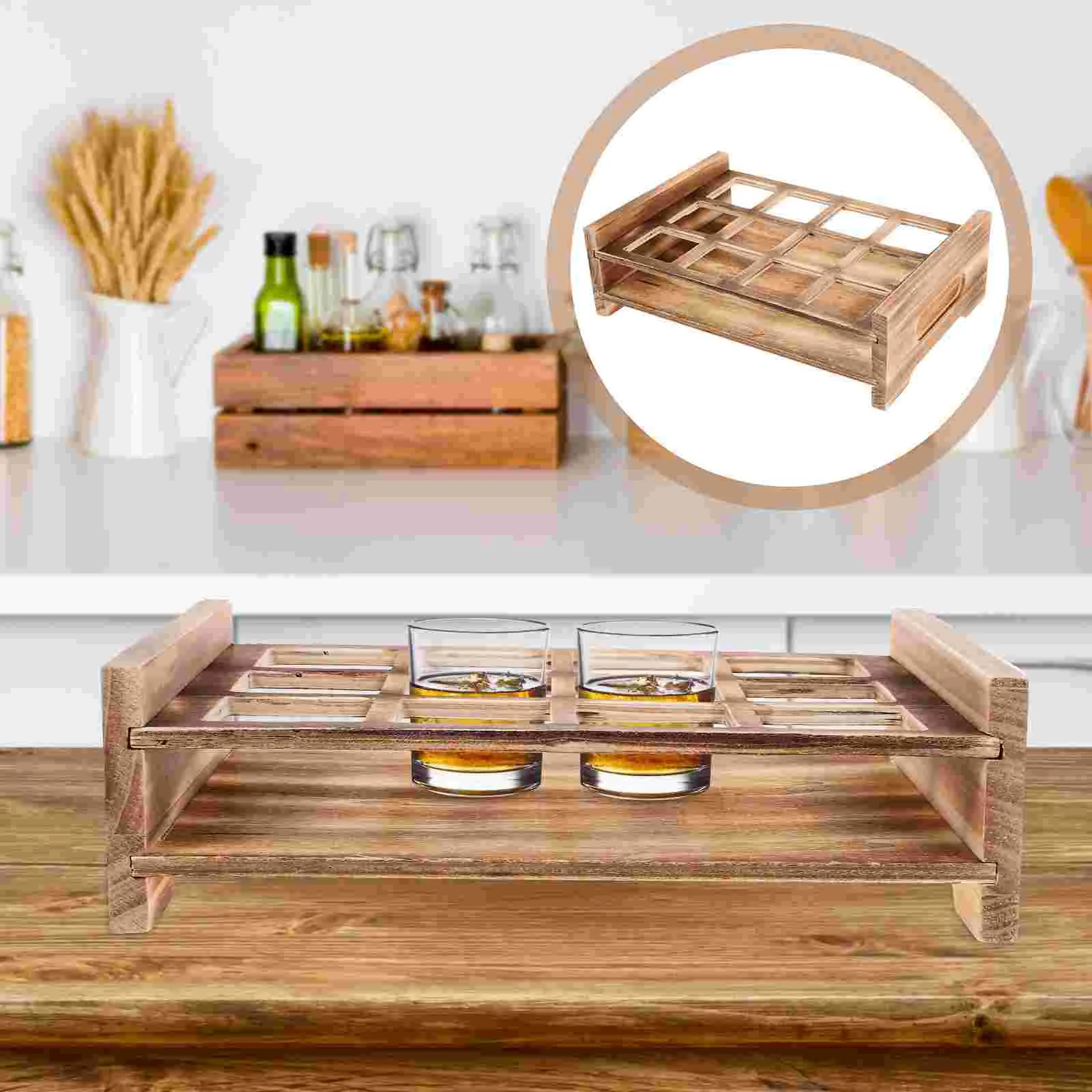 

Party Cup Tray Wood Rack Storage Glass Wooden Organizing Holder Vintage Serving