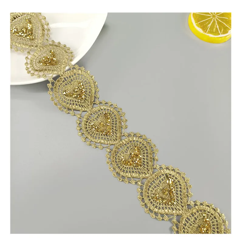 

5Yards Golden Sequin Heart Guipure Lace Trim Ribbon For DIY Garment Crafts Sewing Accessories Decoration SF26
