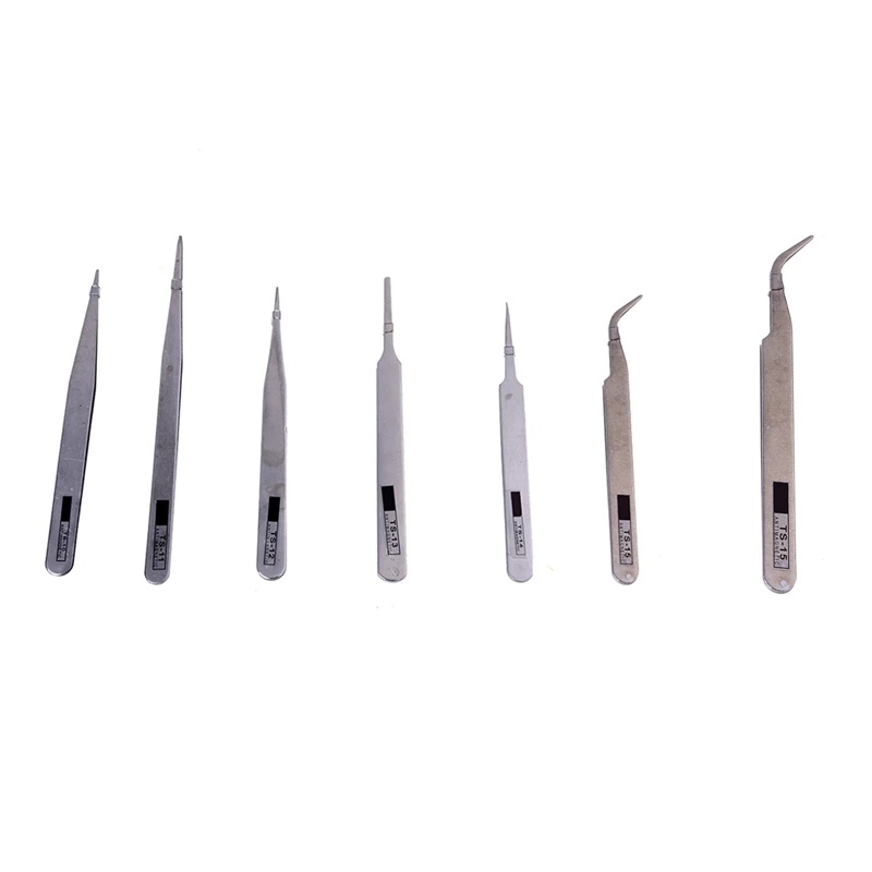 

1X Micro-Pointy Tip Polished Stainless Steel Straight Tweezers 11Cm & 6X Brucelles Tweezers Pliers Antistatic Tweezers TS-10/11/