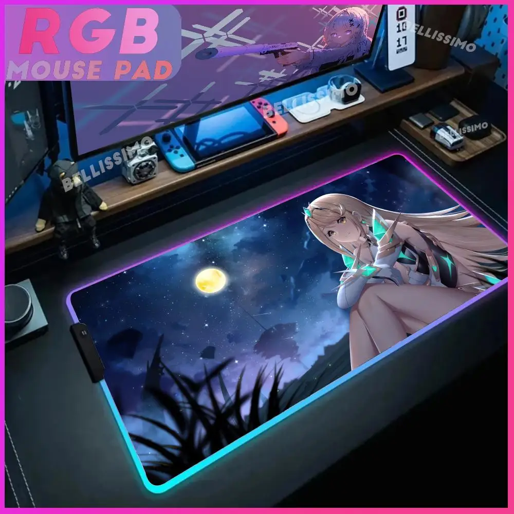 X_xenoblade C_chronicles RGB Gaming Mouse Pad Large Cool Mause Rubber No-slip Luminous Desk Mat LED Lamp Keyboard
