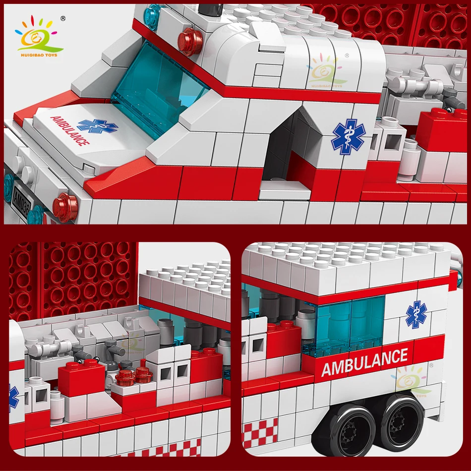HUIQIBAO 1000 + шт. городская больница скорой помощи Building Block DIY эскорт автомобиль Rescuecar