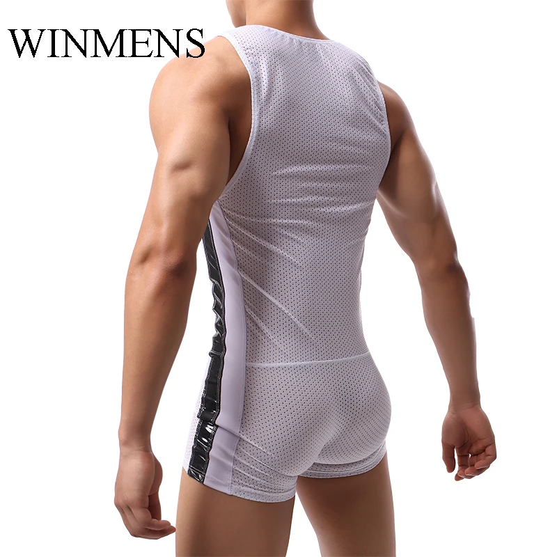 Men's Shaper Solid Mesh Breathable Sleeveless Shapewear Male Gym Bodysuit Slimming Jumpsuit Wrestling Suit Fitnees Sportwear