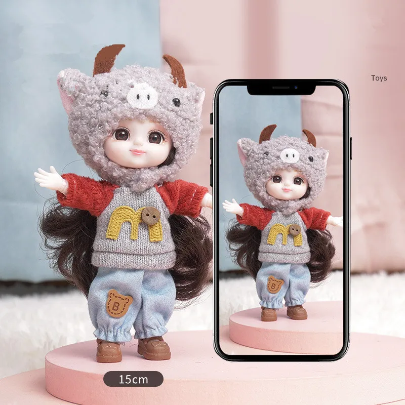 

Woolen Palm OB11 Doll Set 14 Joints Movable 15cm BJD 12 Chinese Zodiac Doll 3D Brown Eyes DIY Cute Girl Accessories Gift Toys