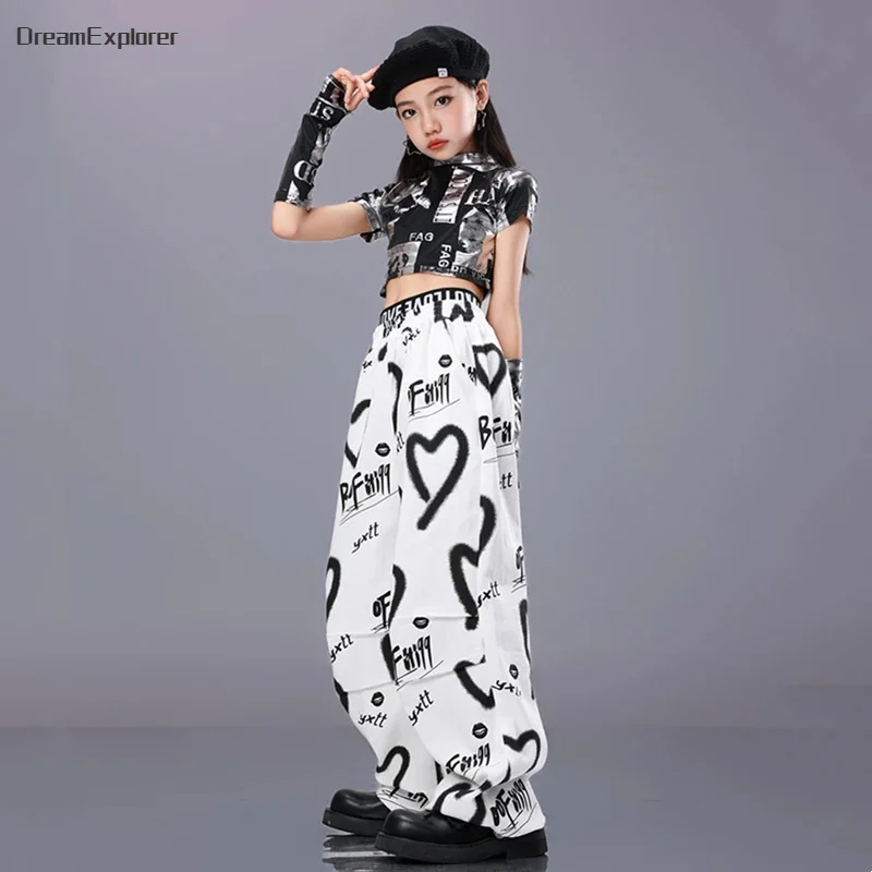 Детский крутой укороченный топ в стиле хип-хоп штаны для уличных танцев уличная