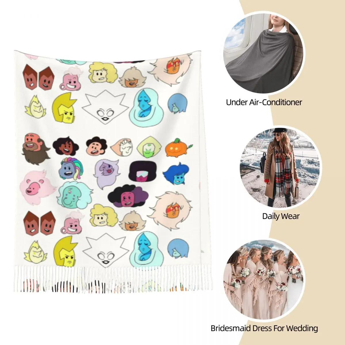 Стивен Вселенная шарф с головками шарфы кисточками для женщин мягкие теплые шали