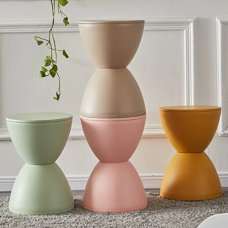 

Nordic Living Room Round Modern Casual Simple Thickened Household Low Stool Prince Creative Shoe Hourglass Apartment BBQ