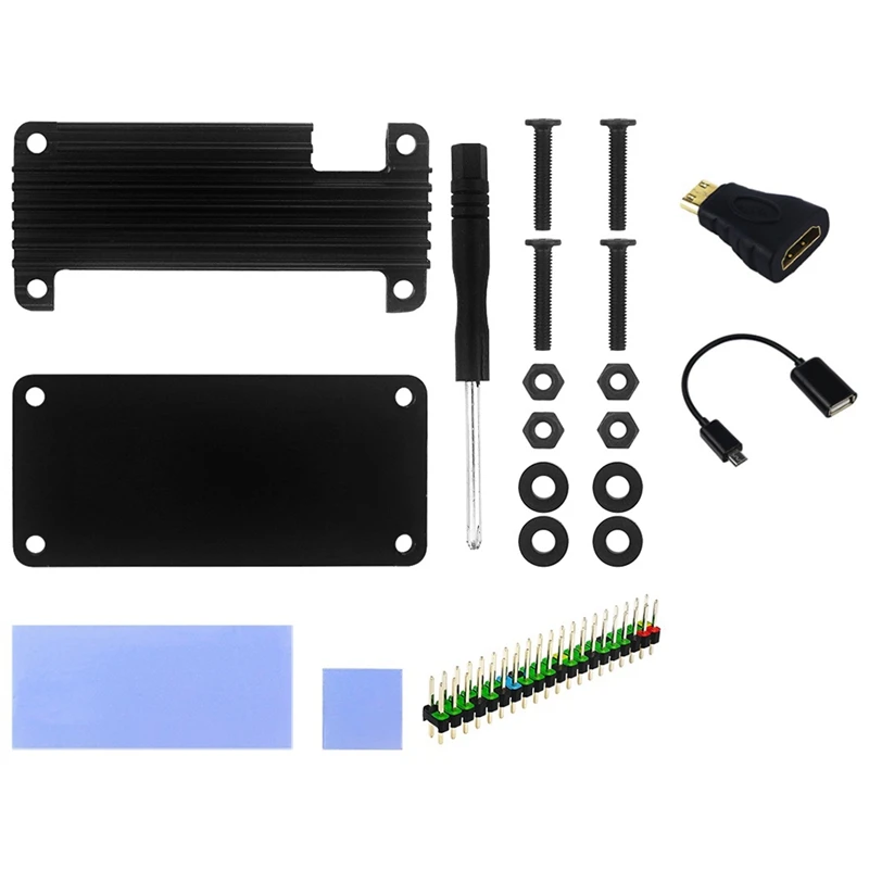 

For Raspberry Pi Zero 2 W Aluminum Case + Pin Header Screwdriver Passive Cooling Enclouse OTG Adapter for Raspberry Pi