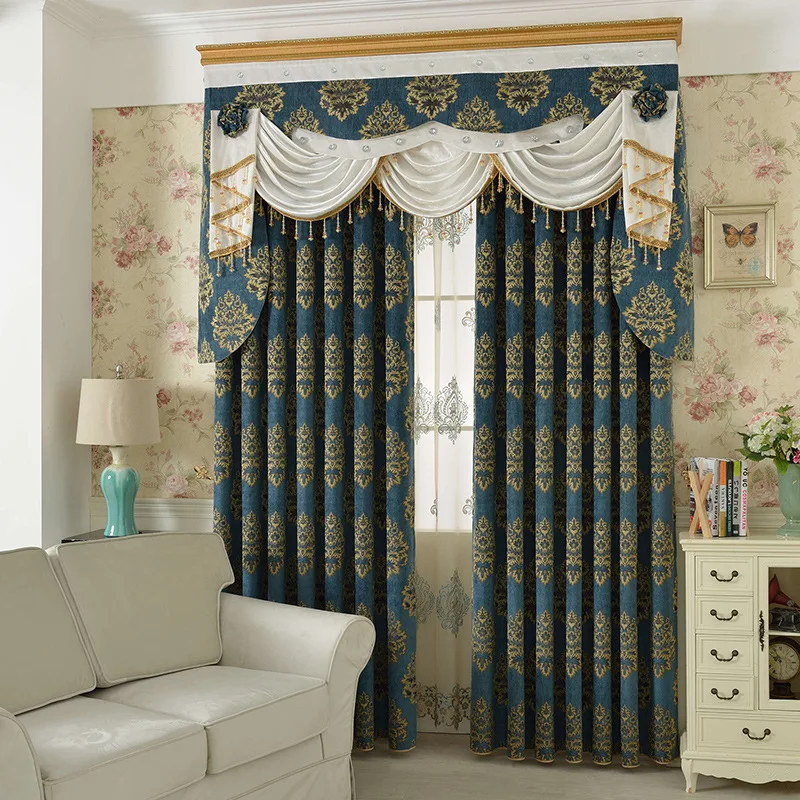 

European-style Curtains for Living Dining Room Bedroom Luxury Custom Chenille High-precision Jacquard Blackout Window Curtain