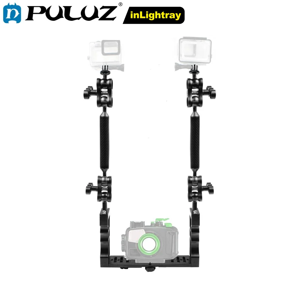 

PULUZ Dual Handle Aluminium Tray Stabilizer Dual Ball diving Clamp 2 x7 inch Underwater Floating Arm 2 xBall Head Adapter