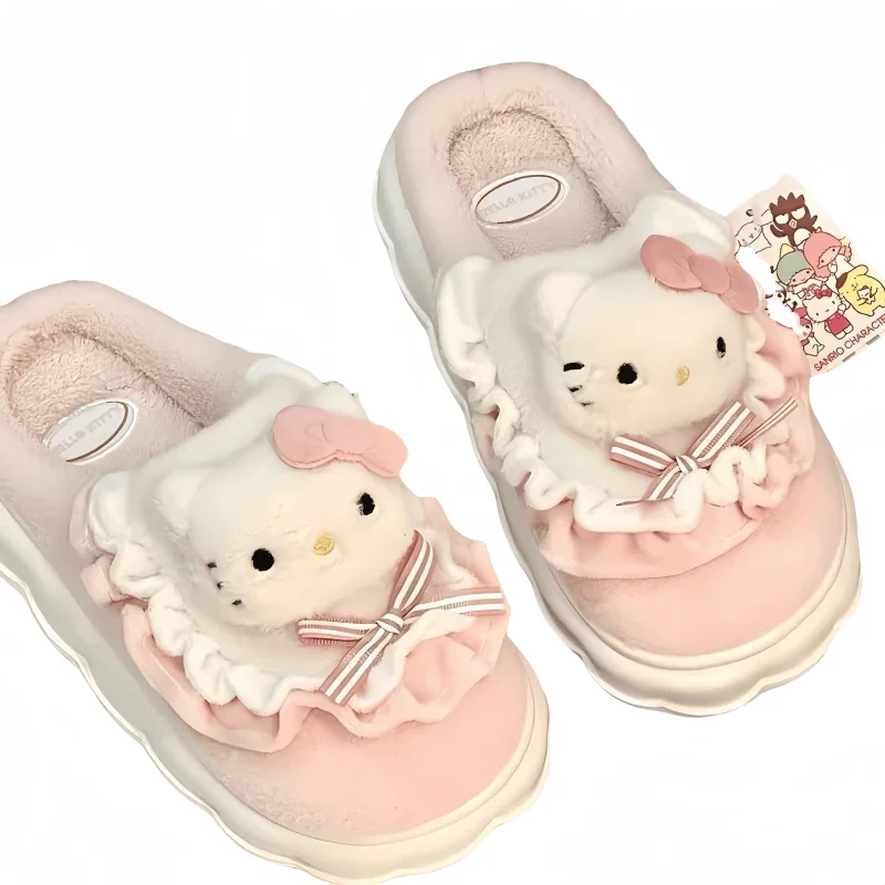 Hello Kitty Cartoon Animation Character Kawaii Kuromi Cotton Slippers Bag Heel Home Good-Looking Cute Warm Plush