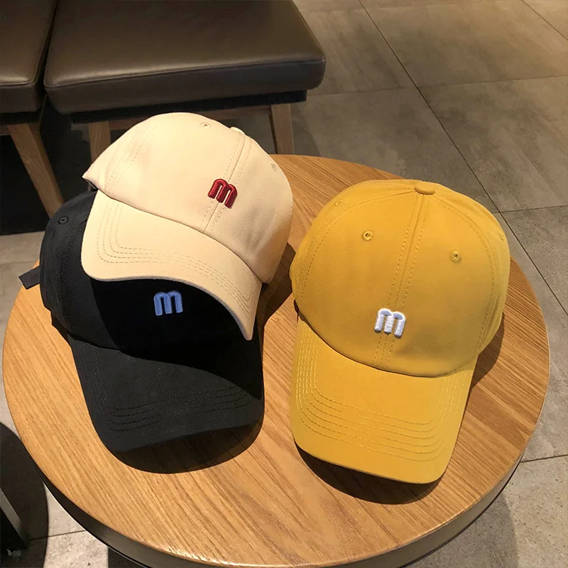 

M-Letter Embroidered Cap Men Versatile Curved Brim Cotton Soft Top Sunshade Hat Fashion Simple Women Baseball Cap