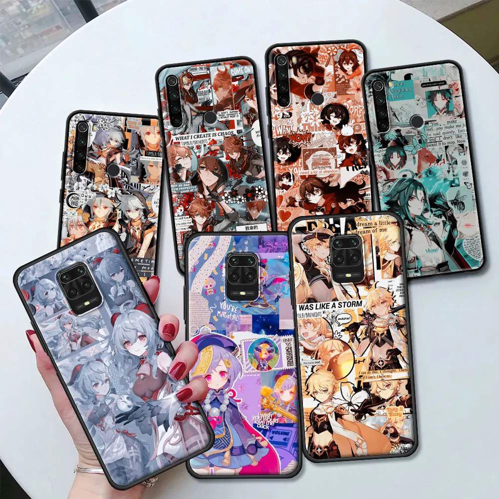 

Genshin Impact Anime Silicone Case Funda For Xiaomi Redmi Note 9T 9S 9 8 K40 Pro 8T 8A 9A 9C 7 7A 6 6A Black Shell Cover Coque
