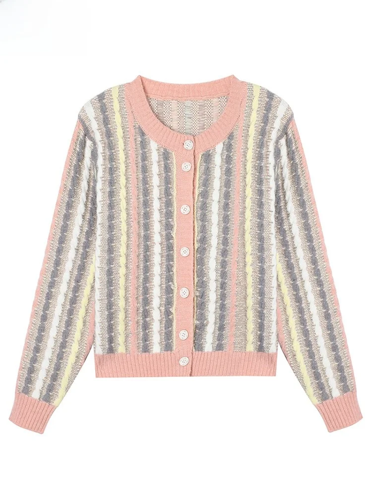 Hengyuanxiang флисовый кардиган женский короткий полосатый свитер верхняя одежда 2024