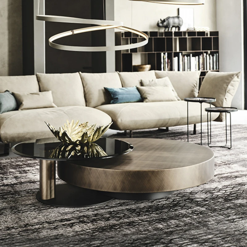 

Light Luxury Italian Stainless Steel Coffee Table Round Simple Modern Living Room Creative with Storage Style Shape Appearance