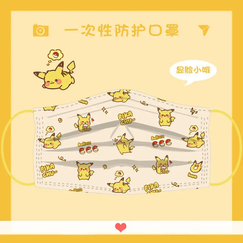 

Маска для взрослых Pokemon Pikachu, 10/20/30 шт., одноразовая Защитная маска с фильтром для лица для мальчиков и девочек, без коробки