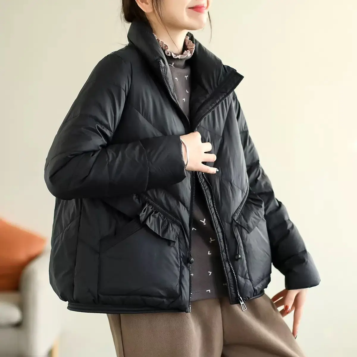 Women White Duck Down Wood Ear Side Down Coats Autumn/Winter New Fashion Fit Keep Warm Jackets Down Clothes Ladies New M35