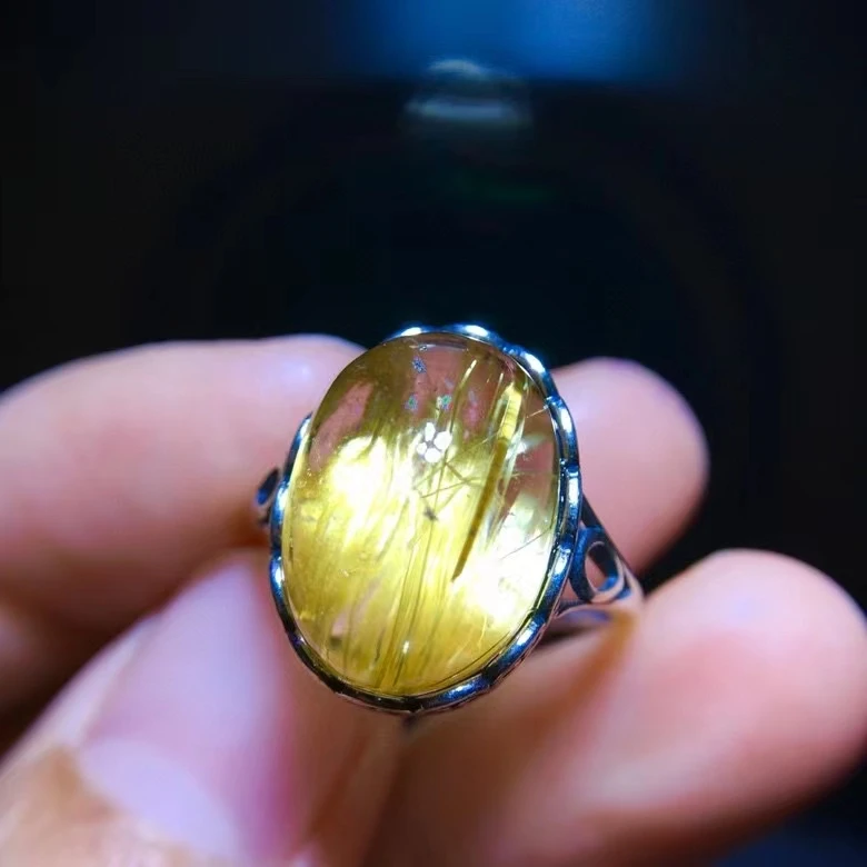 

Регулируемое кольцо из натурального кварца с золотым рутилированным кварцем, серебро 925 пробы, Женский шар 15,1/11 мм, желтые рутилированные бусины AAAAAA