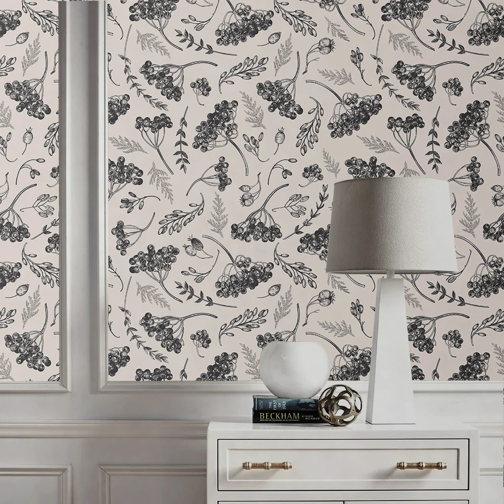 

Custom Retro Black and White Floral Leaf Peel and Stick Wallpaper Removable Vinyl Self Adhesive Wall Renovation Home Stickers