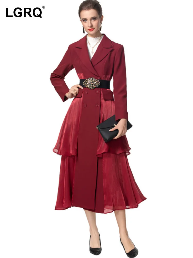 LGRQ 2025 новое весеннее шифоновое платье с отложным воротником и длинными рукавами