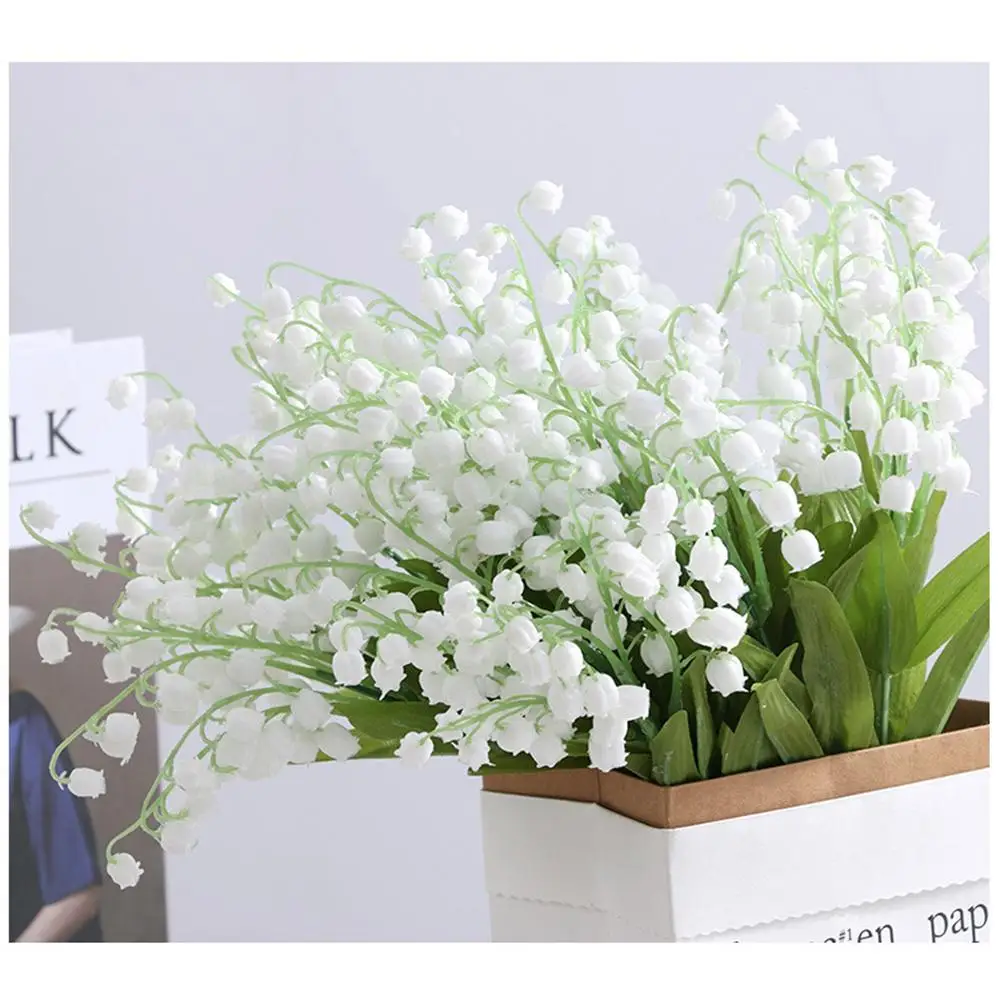 3pcs White Lily Of The Valley Fake Green Leaves Artificial Plastic Flower Small Fresh Bouquet Home Garden Wedding Decoration - купить по