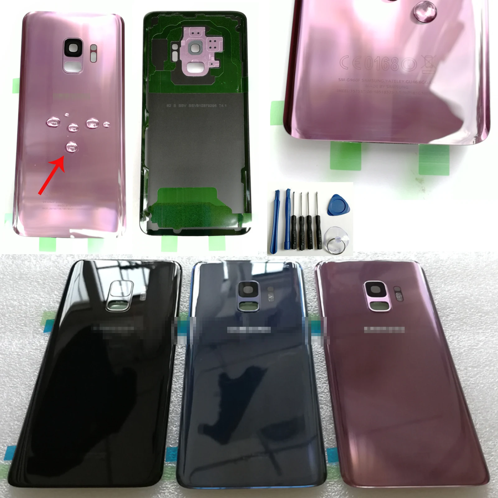 OEM для Samsung Galaxy S9 G960F G960U G960W Задняя стеклянная крышка аккумулятора + крышка объектива