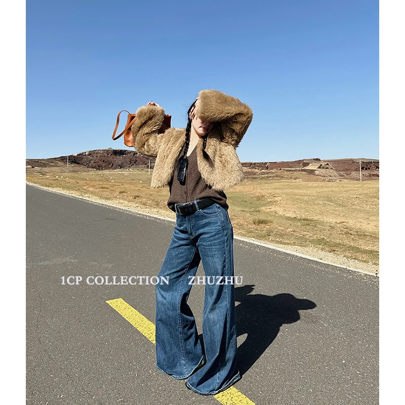 CP White Socialite Fur Outwear Female Heattech Thick 2023 Winter New Brown Long Easiest for Match Tops