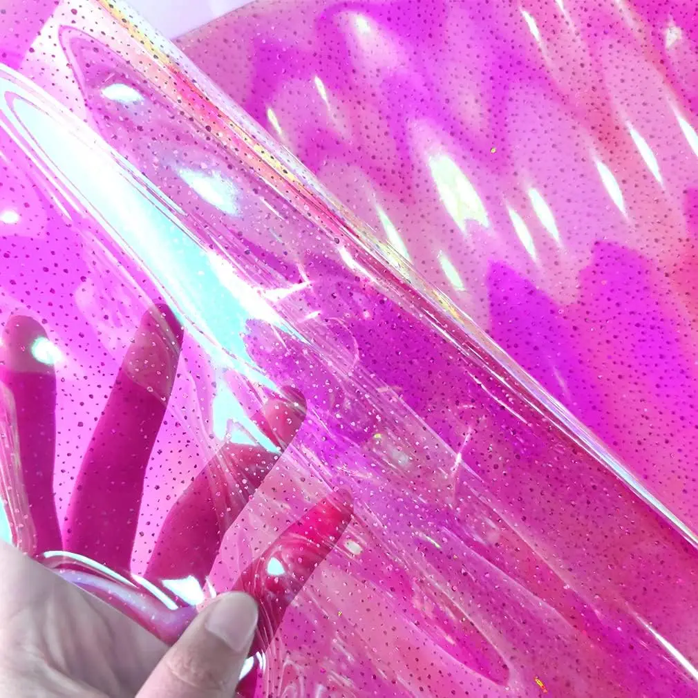 

46x135cm Spots Transparent PVC Fabric Super Clear Holographic Vinyl Faux Leather Sheets for DIY Bows Earrings Bags DIY Crafts
