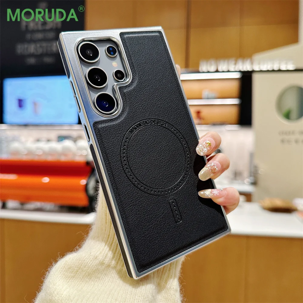 S25Plus гальванический кожаный магнитный чехол для телефона Samsung Galaxy S22 S23 S24 S25 Ultra ins