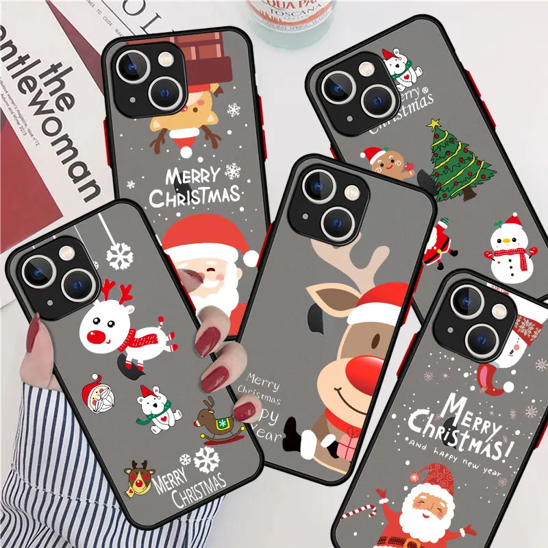 Фото Матовый чехол с рождественской куклой оленем для Apple iPhone 11 14 13 Pro 12 7 XR X XS Max 8 Plus 6 6s SE 2022, мягкий чехол для телефона №1