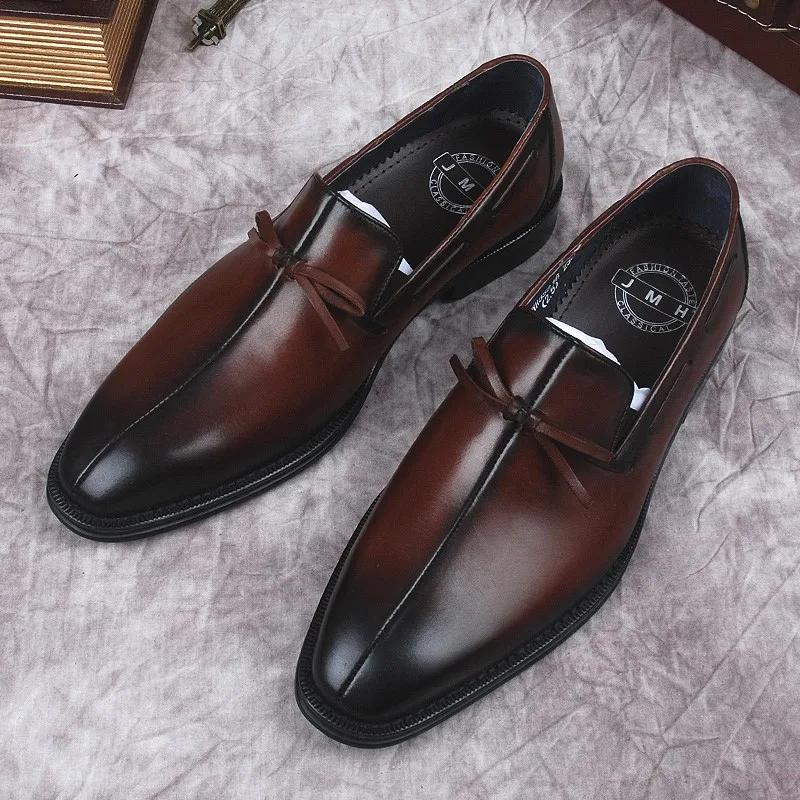 

Men's Loafers Black Brown Genuine Leather With Handmade Slip On Formal Dress Shoes Luxury Tassels Wedding Party Oxford Shoes Men