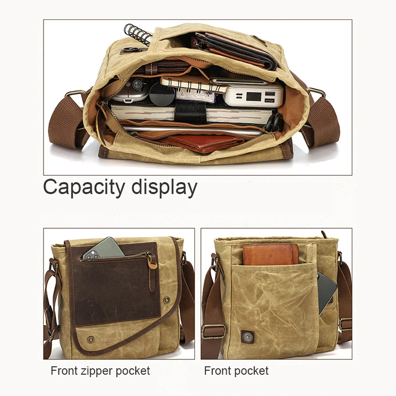 Vintage Men's Oil wax canvas waterproof crossbody bag Outdoor Casual shoulder bag