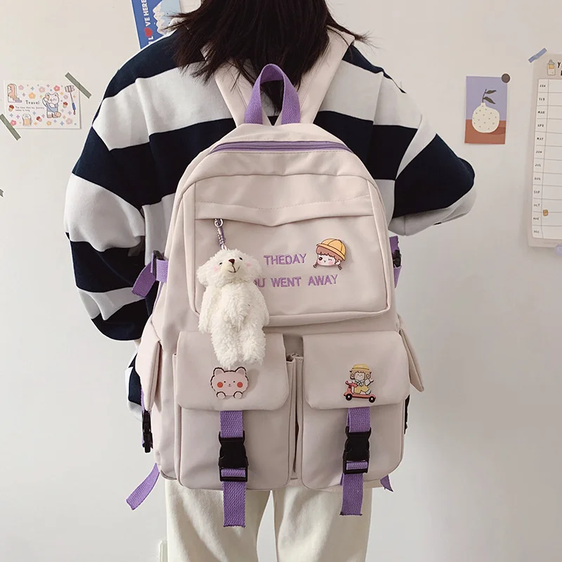 

TRAVEASY 2022 Cute Trendy Simple Women Color Backpack Famale Nylon Watertight Student Bags for Teenage Girl Kawaii Mochila