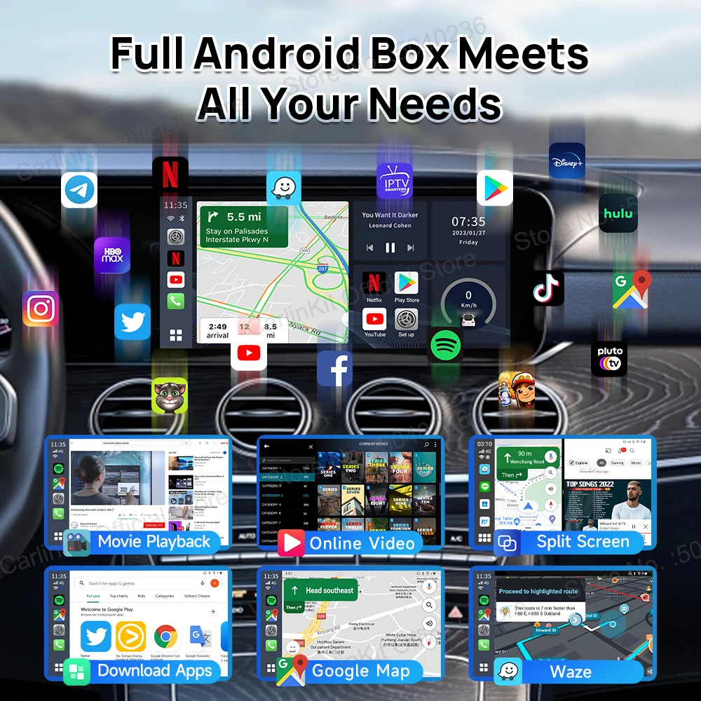 CarlinKit CarPlay ai Box Android 13 Smart Car TV SM6115 8-ядерный встроенный Netflix Play Store GPS Разделенный