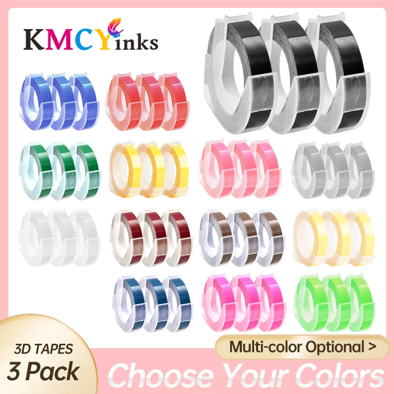 

KMCYinks 3PK 9/12 мм, многоцветная Замена для Dymo, 3D этикетки для тиснения, кассета для Dymo 12965 Motex E-101 1610 1540 1880, машина для этикеток