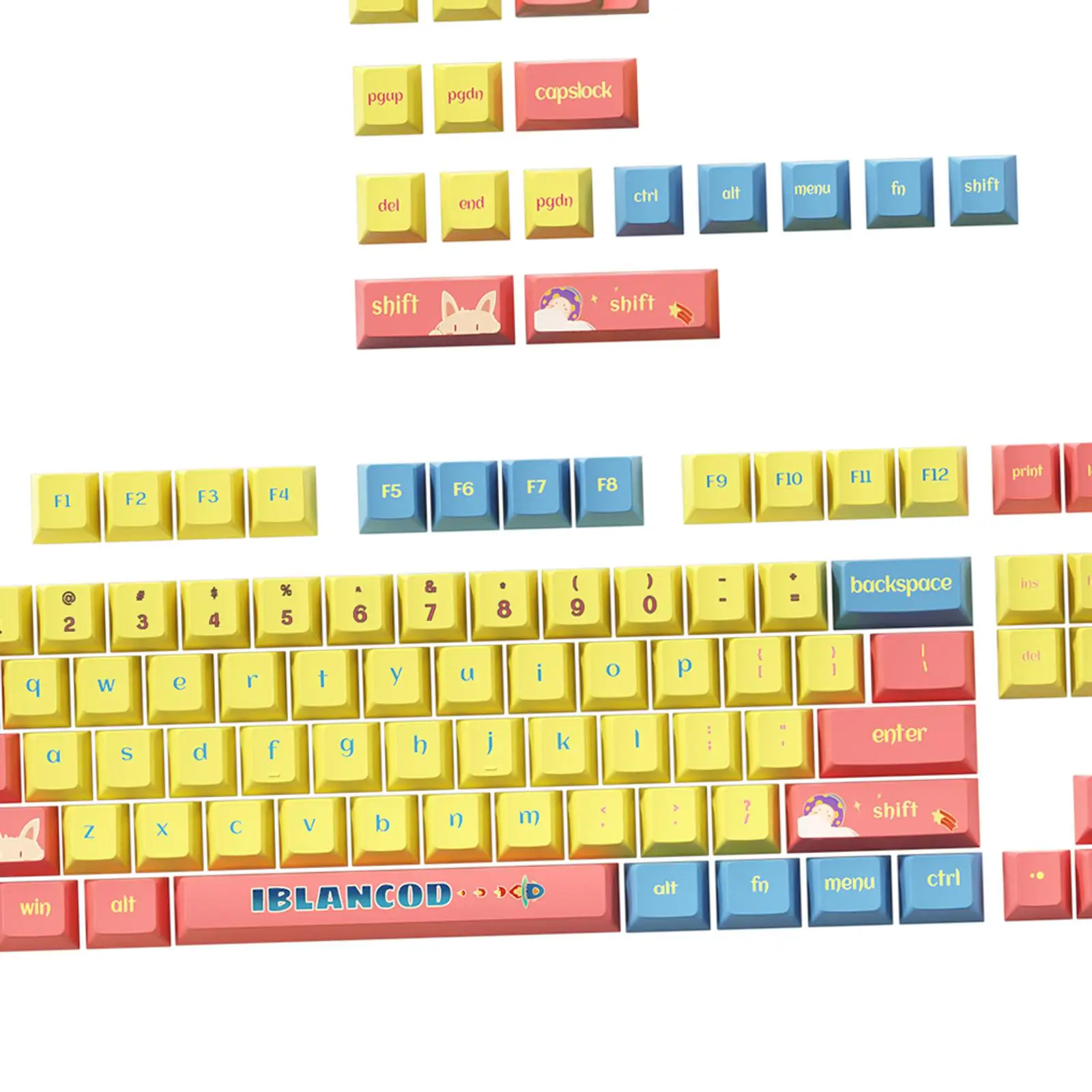 

127 Keys Keycaps PBT Cute Theme Heat Resistant for cross Mechanical Shafts Spare Parts Replaces Durable Easy to Install