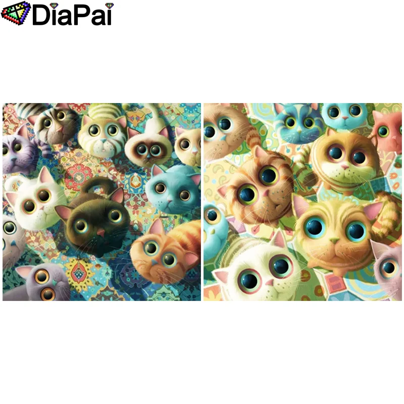 

DIAPAI Full Diamond Embroidery Diy 5D Diamond Painting Cross Stitch "Animal Cat" Full Drill Home Room Decor