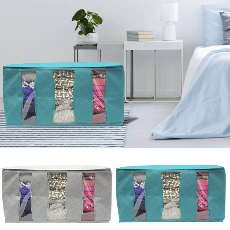 

New Clothing Organizer Storage Bag Folding Non Woven Clear Window Clothes Blanket Quilt Closet Organizer Boxes