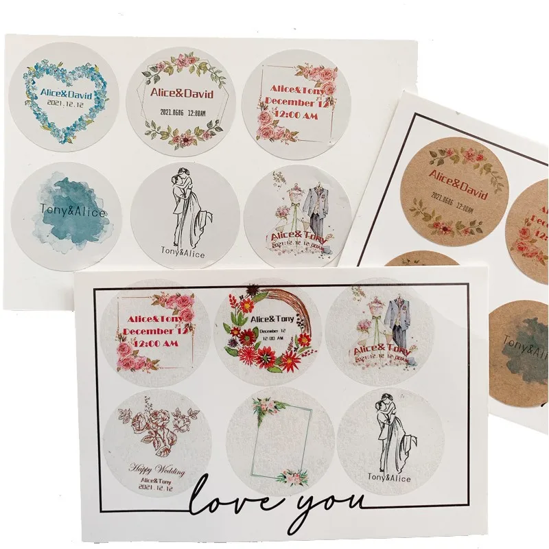 100pcs Free shipping Logo Wedding stickers Personalised Add Your Text Custom Invitations Favors business white Labels 3.5CM - купить по