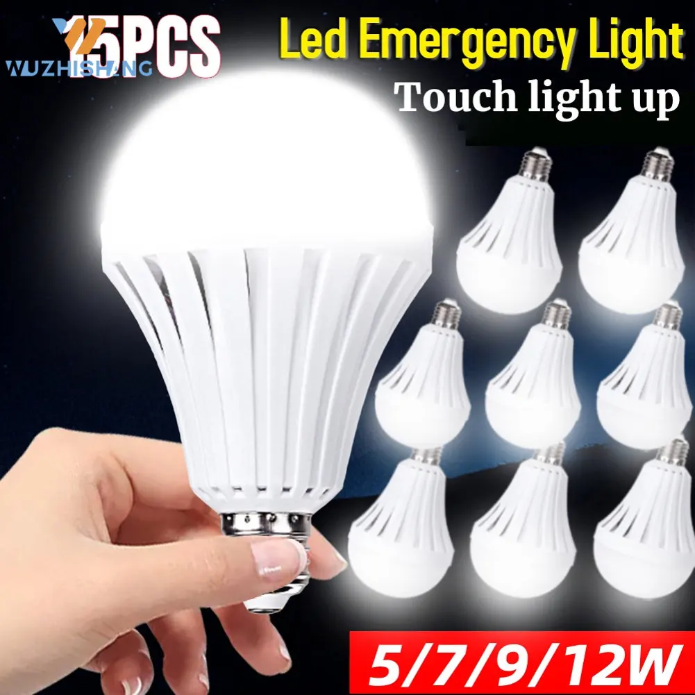 15 pcs E27 Camping Lamp Bulb Intelligent Emergency Touch Light Up LED Bulb 5/7/9/12W Magic Bulb Battery Lamp